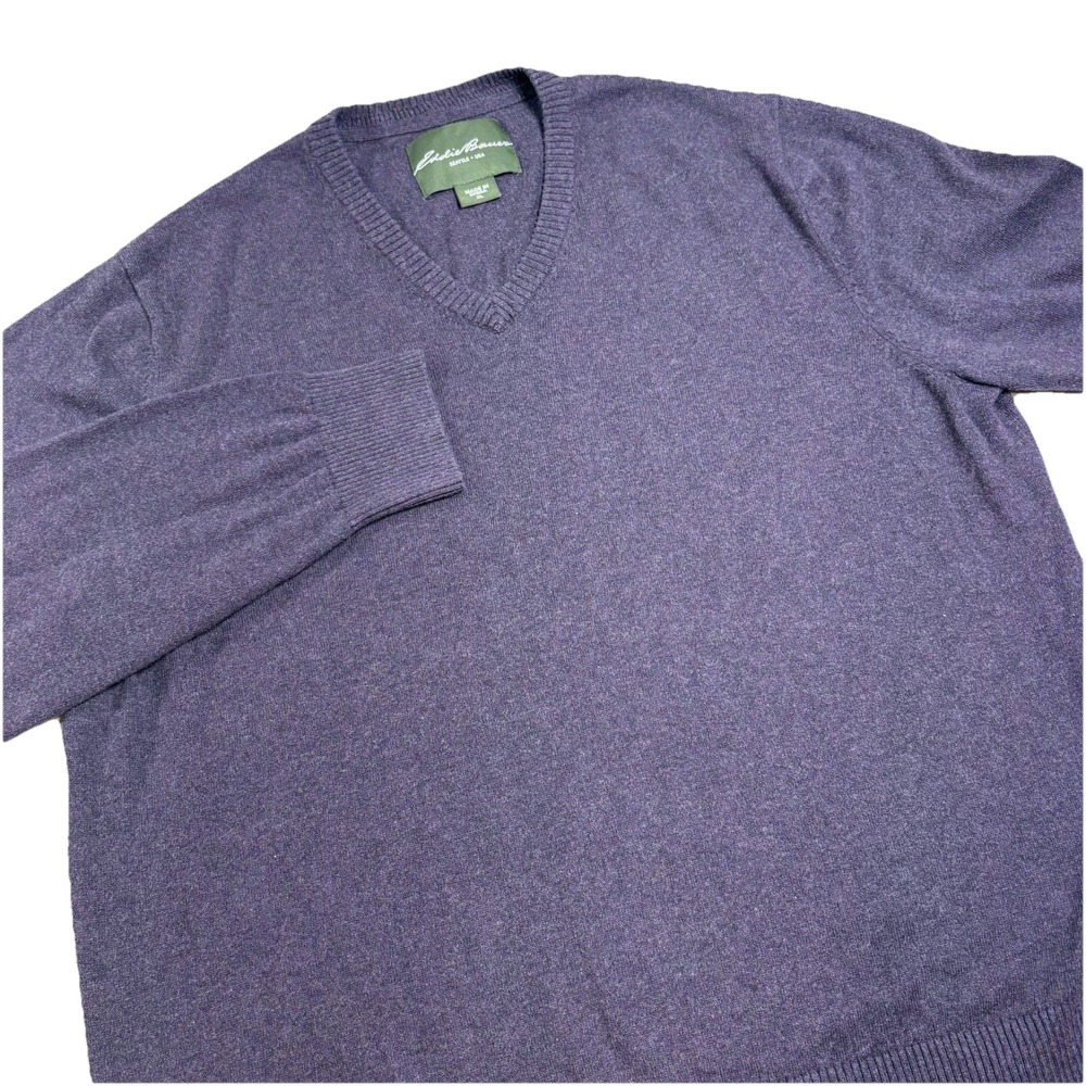 Eddie Bauer V-Neck‎ Sweater Purple Cotton Cashmere Blend Men's Size XL Preppy